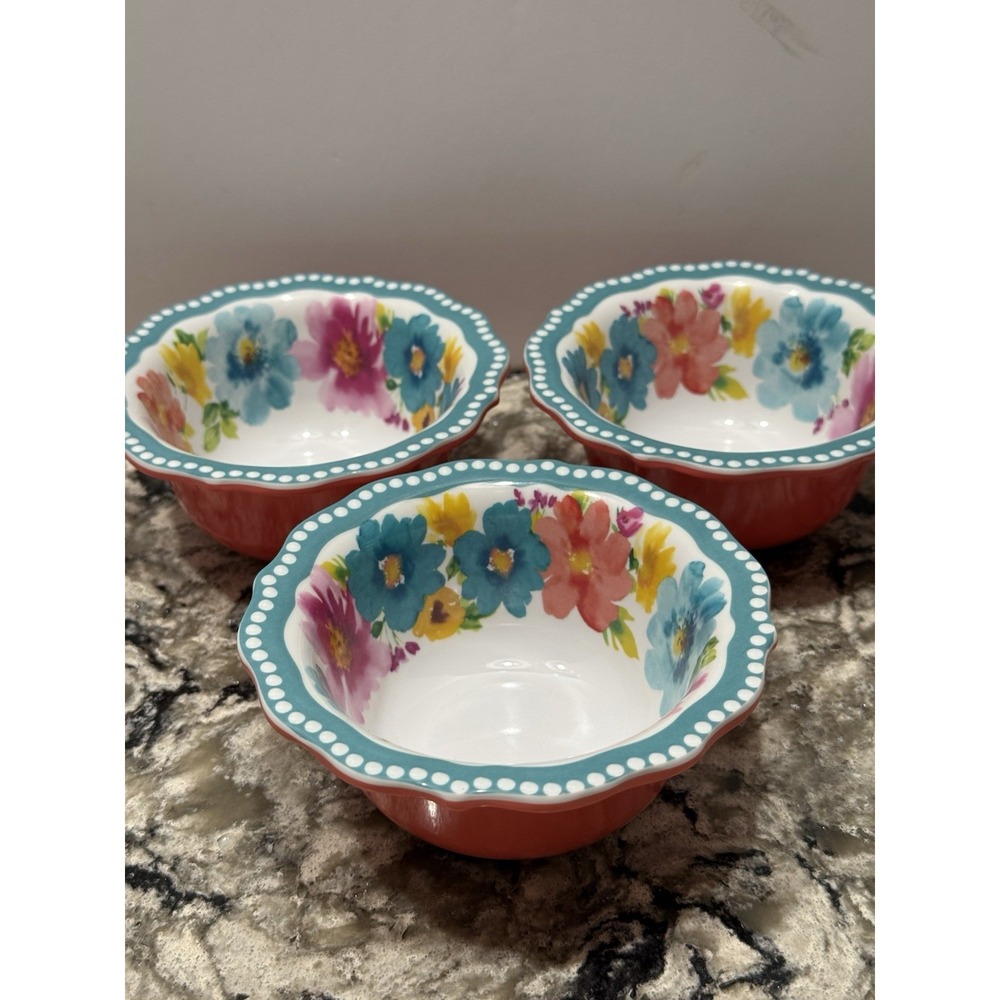 Pioneer Woman Dip Bowl Set 3  Blossom Jewel Geo Burst Breezy Blossoms